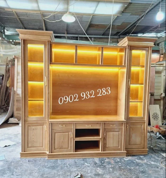 Kệ tivi 2 tầng gỗ sồi tự nhiên 2m17 cao 2m Kệ tivi 2 tầng gỗ sồi tự nhiên 2m17 cao 2m