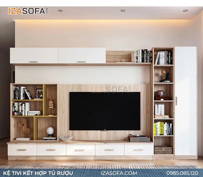 38+ Mẫu kệ tivi kết hợp tủ rượu cho phòng khách đẹp lung linh • IZA SOFA