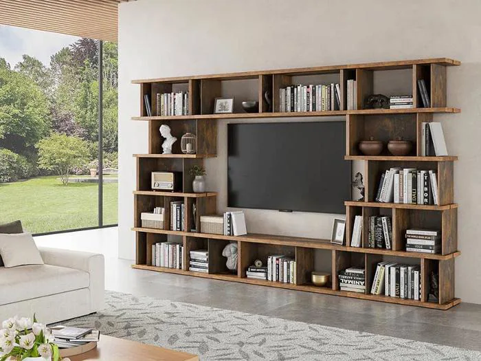 Kinh nghiệm thiết kế kệ tivi kết hợp giá sách đẹp, tiện nghi