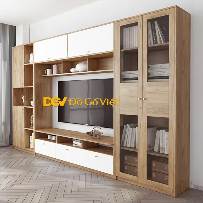 Kệ Tivi Kết Hợp Tủ Sách Và Kệ Trang Trí Gỗ MDF Hiện Đại Đẹp