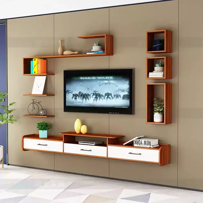 Kệ tivi treo tường kết hợp kệ trang trí LV36 - Nội thất Vũ Gia