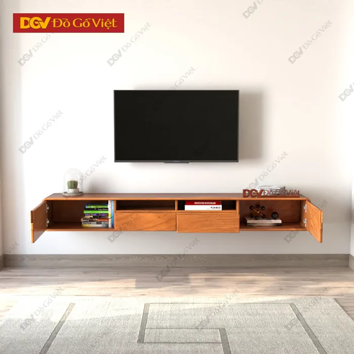 Kệ Tivi Treo Tường Gỗ Tự Nhiên Vân Gõ Đẹp Hiện Đại