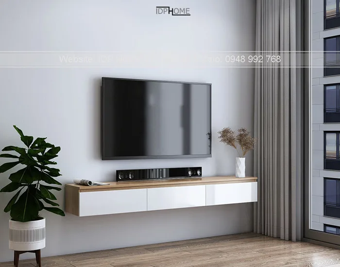 Kệ tivi treo tường KT6803 Kệ tivi bằng gỗ đơn giản mà đẹp.