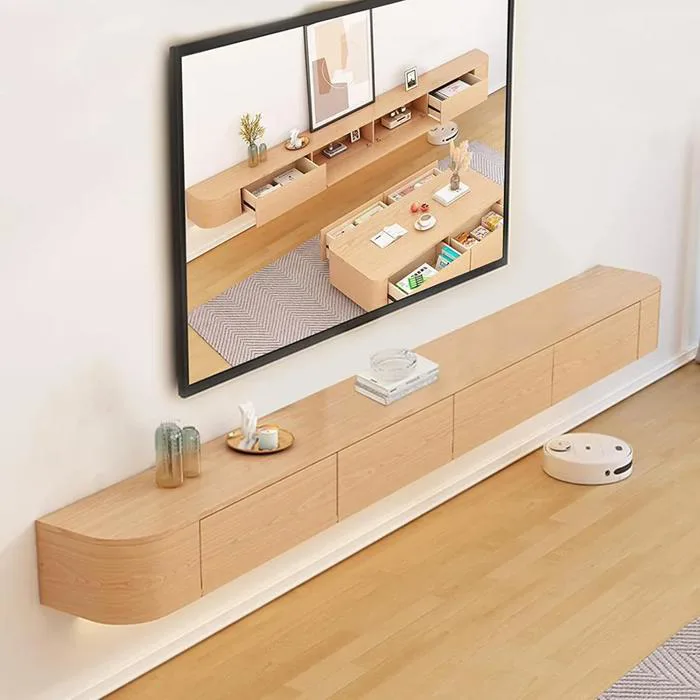 Kệ Tivi Treo Tường Bo Cong Màu Oak Dài 160/180/200/220cm Hiện Đại SIB Decor  TV173