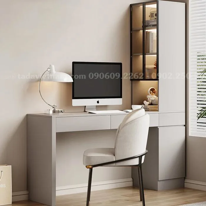 Bàn học kết hợp kệ sách trưng bày đèn led, chất liệu gỗ MDF thương hiệu TADA VIỆT NAM- TDBH25 Bàn học kết hợp kệ sách trưng bày đèn led, chất liệu gỗ MDF thương hiệu TADA VIỆT NAM- TDBH25