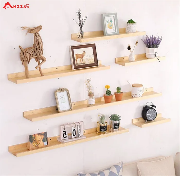 Kệ gỗ treo tường, kệ trang trí Anzzar, decor phòng ngủ, phòng khách, giá gỗ  treo tường