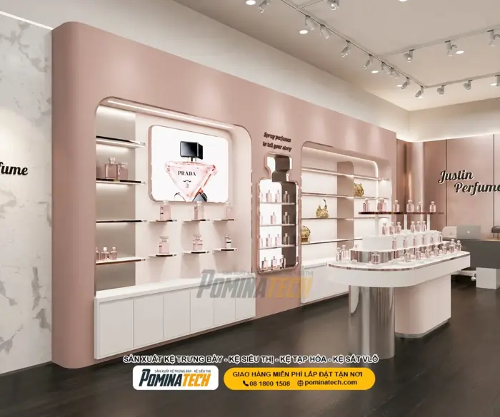 Kệ Trưng Bày Nước Hoa – Giải Pháp Nâng Tầm Không Gian Showroom Và Shop Mỹ  Phẩm – Kệ Siêu Thị Pominatech