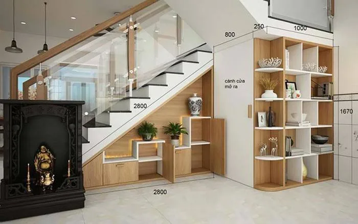 Tủ gầm cầu thang hiện đại gỗ MDF TCT07 - Nội Thất Linh Ngân