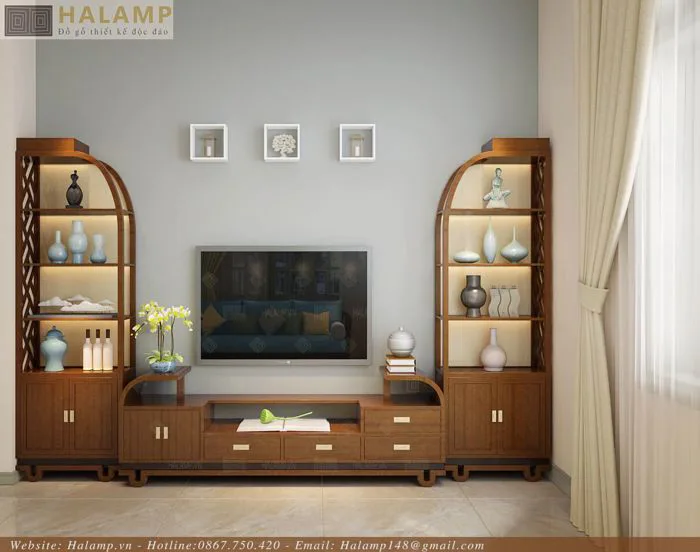 Kệ ti vi kết hợp tủ trang trí phòng khách Halamp 2TT013