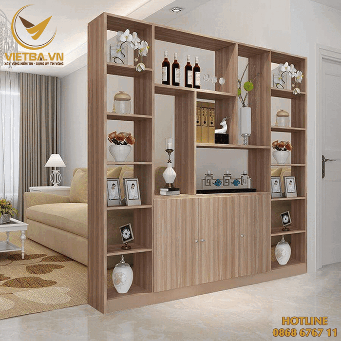 Kệ trang trí phòng khách đẹp bằng gỗ V3-5303