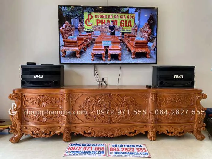 Kệ Tivi Hoàng Gia Tân Cổ Điển Gỗ Gõ Đỏ Hàng Đục Tay Siêu Vip (Anh Quảng, Hà  Nam) - Đồ Gỗ Phạm Gia