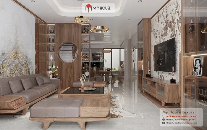 Mẫu tủ vách ngăn phòng khách và bếp đẹp