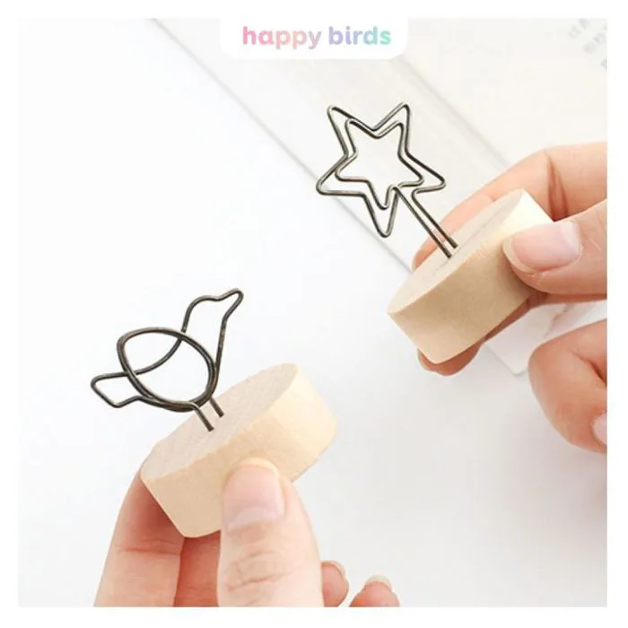 Kẹp giấy gỗ kẹp ảnh nhôm thân gỗ kẹp giữ ảnh giấy note thẻ uốn hình bóng  đèn hoa ngôi sao decor bàn học bàn làm việc | Lazada Việt Nam