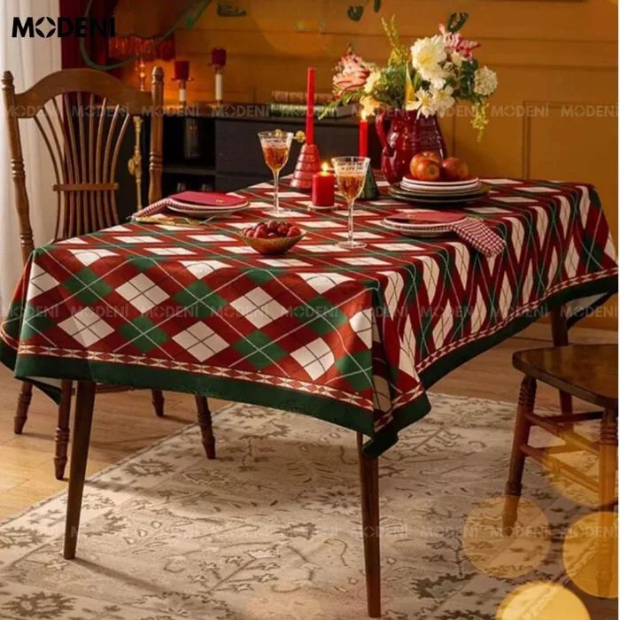 Khăn Trải Bàn Jully Sọc Caro Cao Cấp – Decor Bàn Ăn Ấm Cúng Sang Trọng  140x200cm