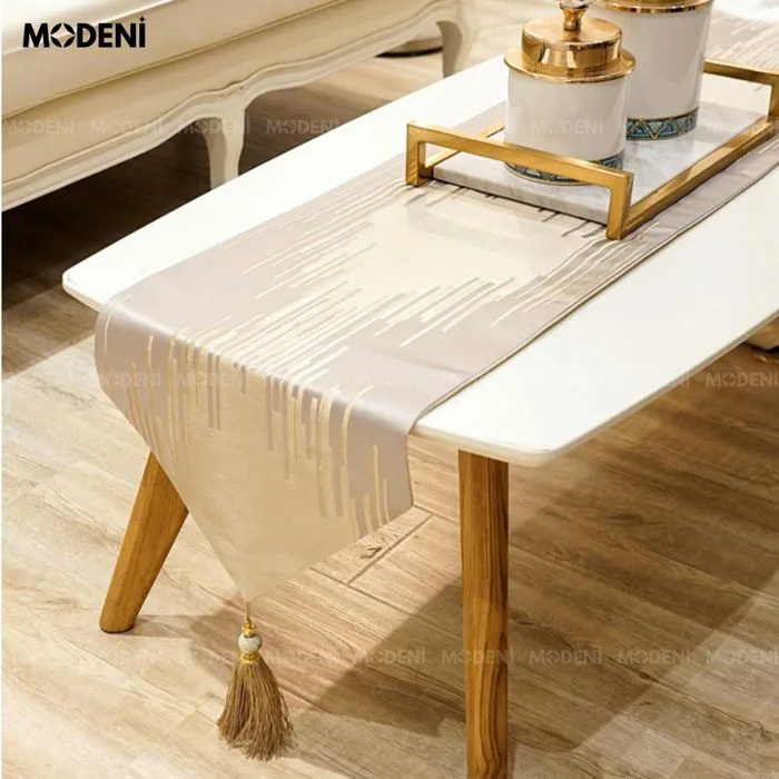 Khăn Trải Bàn Sunny Cao Cấp – Vải Polyester Ánh Vàng Phối Tua Rua – Decor  Bàn Sofa, Bàn Ăn Hiện Đại Sang Trọng