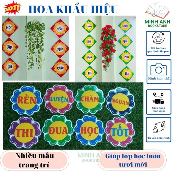 Hoa khẩu hiệu trang trí lớp học nhiều mẫu