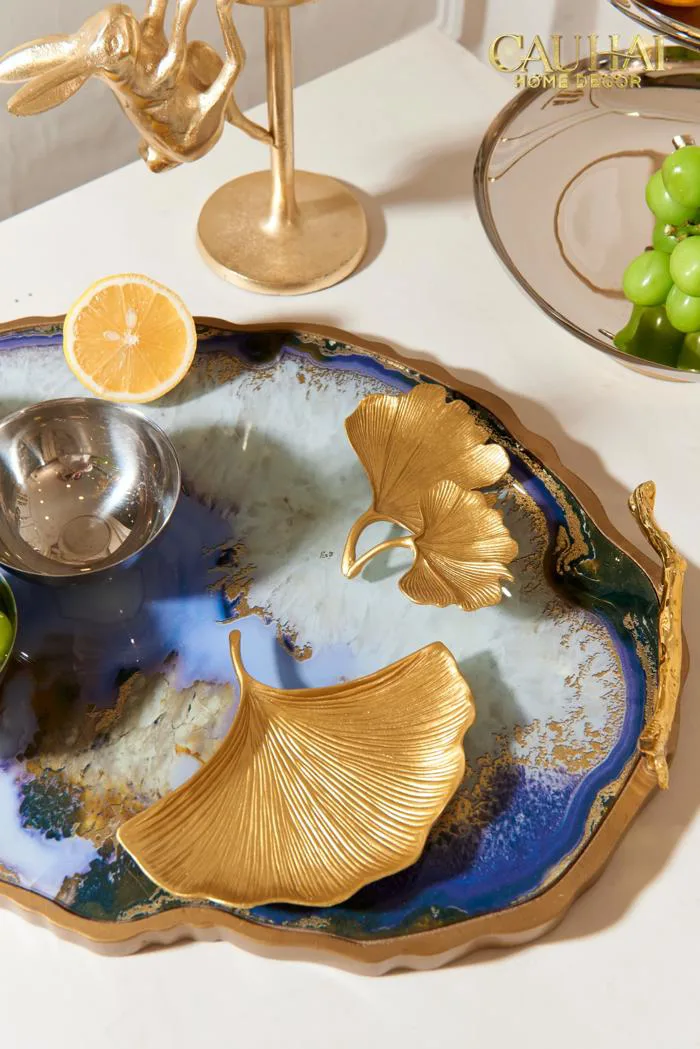 Khay Trang Trí Lá Ngân Hạnh Héritage Ginkgo Lumière D’Or 22x20
