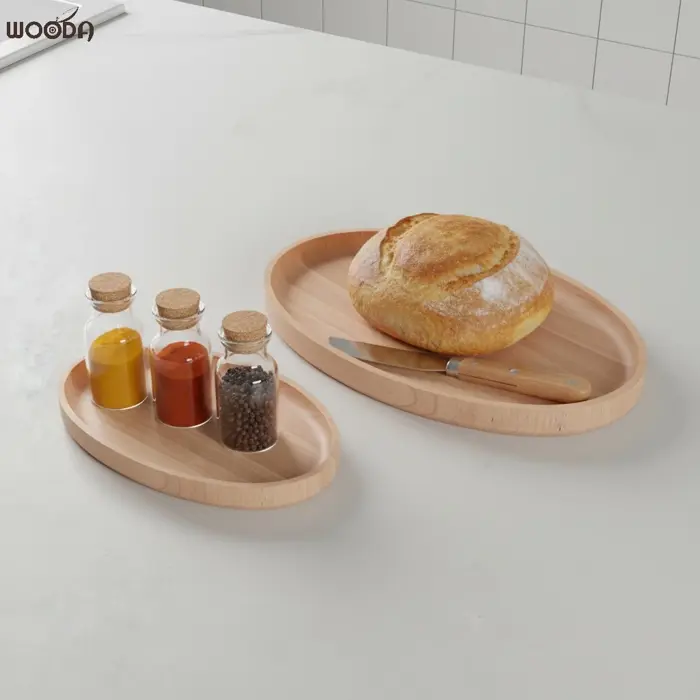 Khay gỗ hình trái xoan, khay gỗ oval decor, khay
