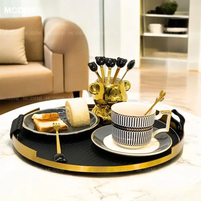 Khay Tròn Basil Cao Cấp – Kim Loại Phối Da Decor Bàn Sofa Sang Trọng – Dành  Cho Phòng Khách Hiện Đại