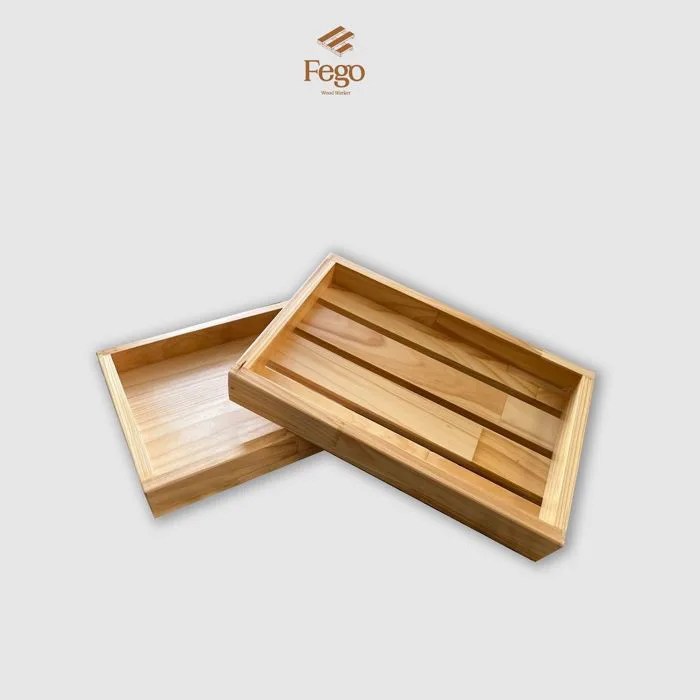 Khay gỗ thông tự nhiên FEGO có tay cầm để decor, trang trí, đựng đồ ăn, mỹ  phẩm