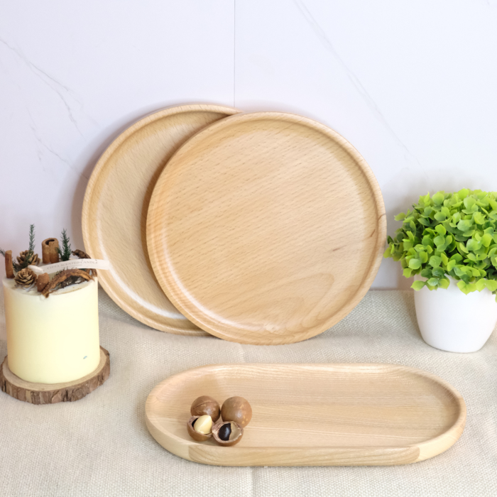 Khay gỗ tần bì decor hình tròn, oval, chữ nhật dùng đựng đồ uống phục vụ  quán, nhà hàng, decor chụp ảnh, khay đựng trà - Xưởng Thanh Gỗ Tròn Hcm