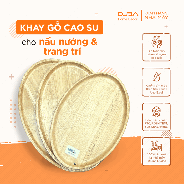 Khay cao su hình elip màu tự nhiên size 19x27cm