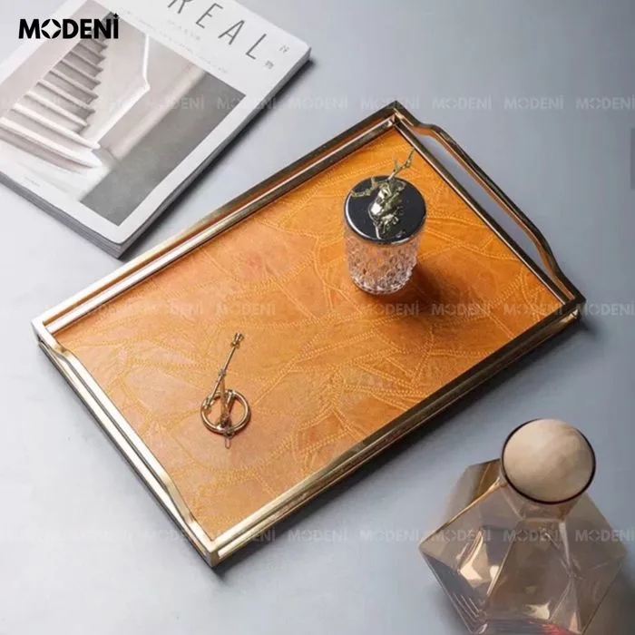 Khay Tangeri – Khay Decor Da Cao Cấp – Gam Cam Tangerine Ấm Áp, Tay Cầm Kim  Loại, Trang Trí Bàn Sofa, Phòng Khách Hiện Đại