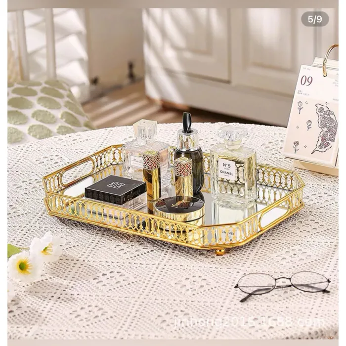 Khay tráng gương, Khay thuỷ tinh decor, khay đựng mỹ phẩm, khay đựng ấm  chén [khay CN 35x28 khay tròn rộng 32cm] | Shopee Việt Nam