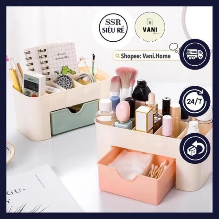 Khay đựng mĩ phẩm nhiều ngăn Kệ nhựa đựng mỹ phẩm có ngăn kéo đa năng decor  bàn trang điểm SSR1