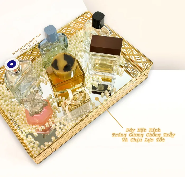 Khay Chữ Nhật Vàng Trang Trí Nội Thất Để Bàn Trang Điểm Đựng Mỹ Phẩm, Nước  Hoa | Khay Vàng Decor