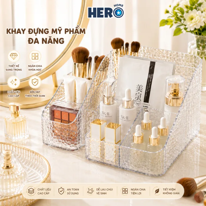 Kệ Đựng Mỹ Phẩm Vân Sóng Nước Cao Cấp, Khay Nhựa Trong Suốt Decor Bàn Trang  Điểm Sang Trọng