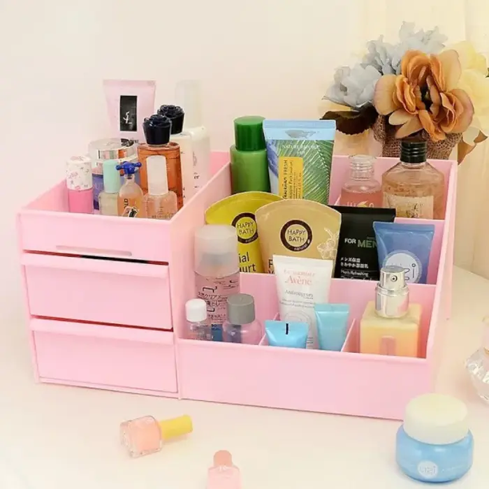 Kệ Đựng Mỹ Phẩm Đồ Trang Điểm 3 Tầng Có 2 Ngăn Kéo Để Bàn Trang