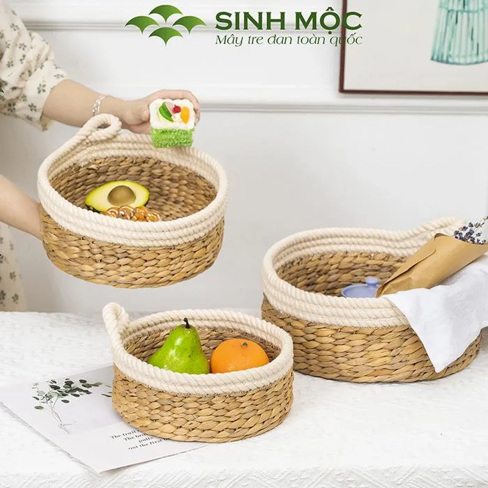 Khay decor lục bình pha cotton, dùng trang trí, đựng hoa quả, khay mỹ phẩm, khay  đựng đồ cá nhân - M1002
