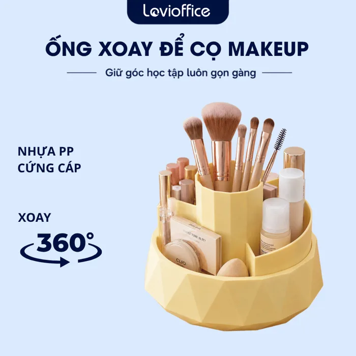 Hộp Đựng Cọ Trang Điểm LoviOffice 3895 - Khay Đựng Son Mỹ Phẩm Nhựa PP Cao  Cấp 9 Ngăn Đế Xoay Thông Minh Tiết Kiệm Diện
