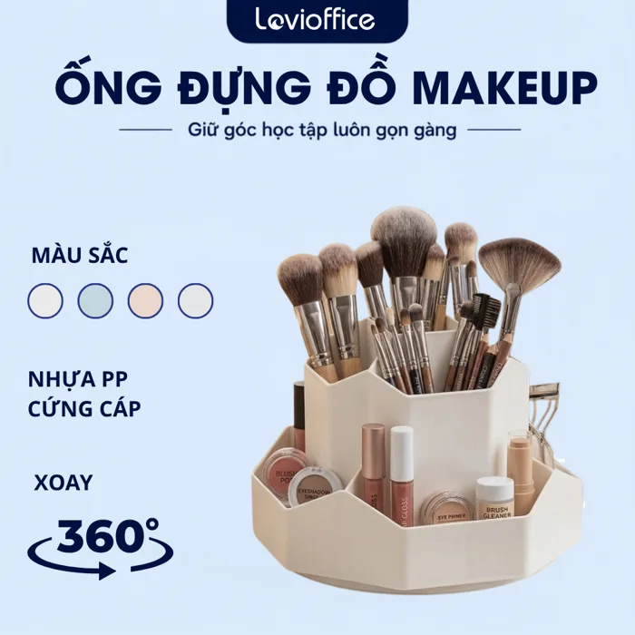 Khay Đựng Cọ Makeup Xoay 360 Độ LoviOffice 3820 - Hộp Đựng Mỹ Phẩm 9 Ngăn  Nhựa PP Phong Cách Hàn Quốc Cho Bàn Trang Điểm