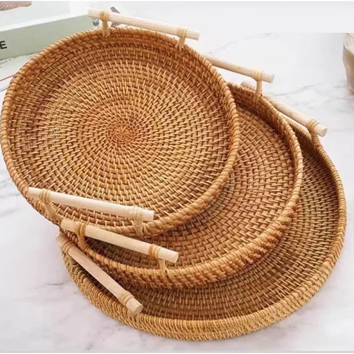 Khay Mây Tròn Đựng Đồ Ăn - Khay Mây Guột Trang Trí Decor - trang trí mây  tre đan thủ công decor thức ăn -06