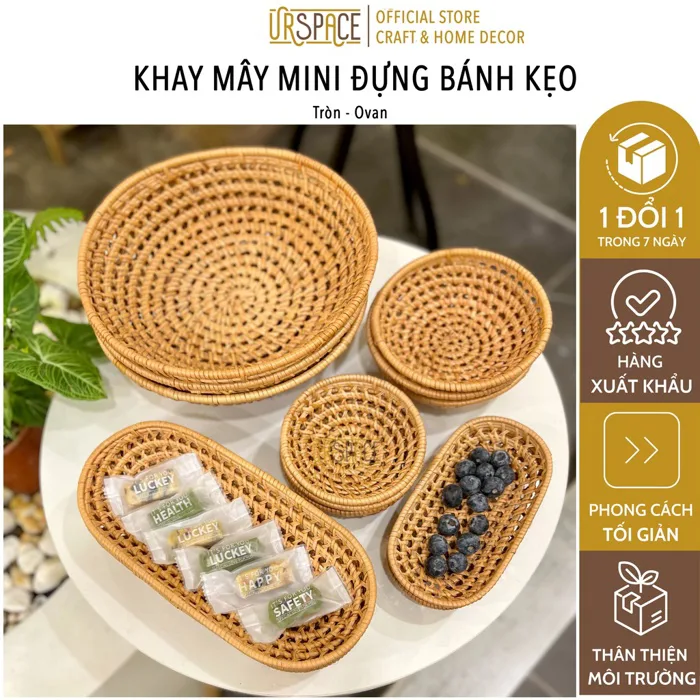 Khay mây decor URSPACE đựng bánh kẹo, trang trí bàn ăn