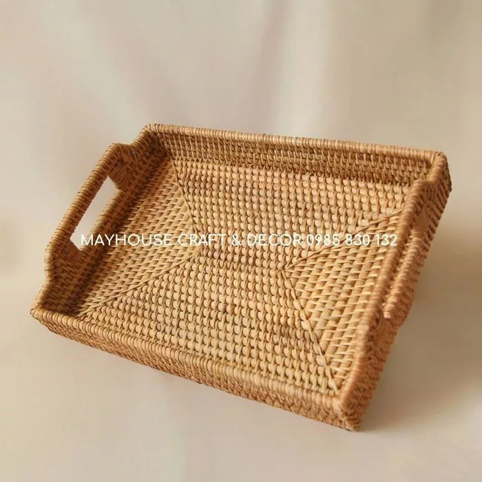Khay mây tre đan thủ công đựng đồ trang trí