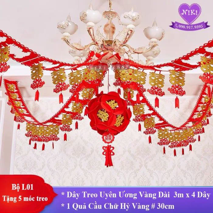 *BỘ 4 DÂY & QUẢ CẦU TREO TRẦN NHÀ TRANG TRÍ ĐÁM CƯỚI -- TẶNG 5 MÓC TREO | Lazada Việt Nam