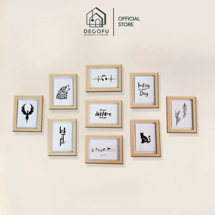 Bộ 9 khung ảnh DECOFU, khung tranh treo tường decor phòng ngủ, phòng khách  - bảo hành gãy vỡ - miễn phí in ảnh