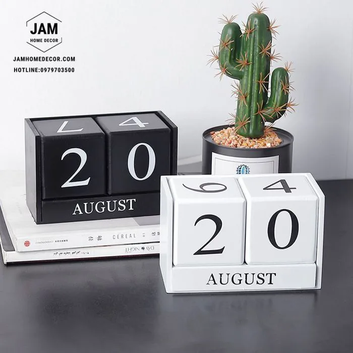 Lịch để bàn bằng gỗ khối vuông - Jam Home Decor
