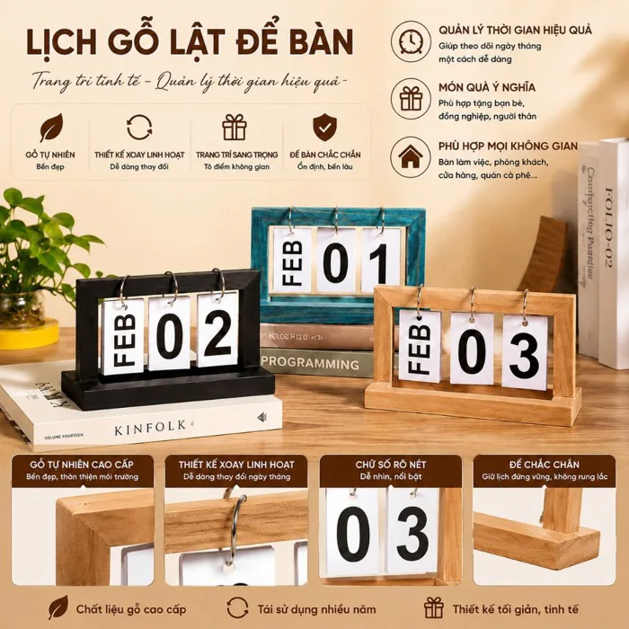 [DECOR] LYLY Lịch Để Bàn Gỗ Lịch Lật Decor Trang Trí Bằng Gỗ Tự Nhiên,Lịch  Lật Phong Cách Bắc Âu,...