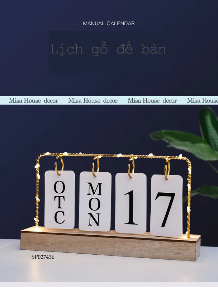Lịch Trang Trí Gỗ Để Bàn kèm Đèn decor trang trí đơn giản hiện đại - Misa House Lịch Trang Trí Gỗ Để Bàn kèm Đèn decor trang trí đơn giản hiện đại - Misa House