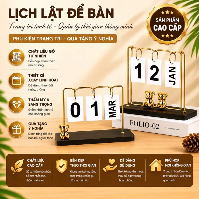 [HÀNG MỚI] LYLY Lịch Lật Hình Gấu Để Bàn Trang Trí Decor Hiện Đại,Lịch Lật  Trang Trí Bàn Làm Việc, Decor Bàn Học,...