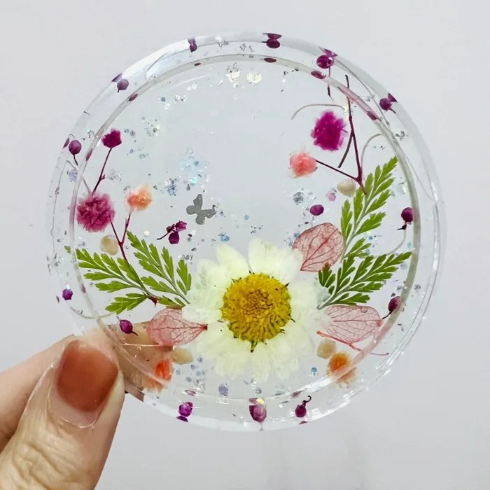 Lót Ly Hoa Khô Resin Trong Suốt Handmade – Lót Cốc Trang Trí Bàn Làm Việc,  Quà Tặng Decor Vintage Nhỏ Xinh