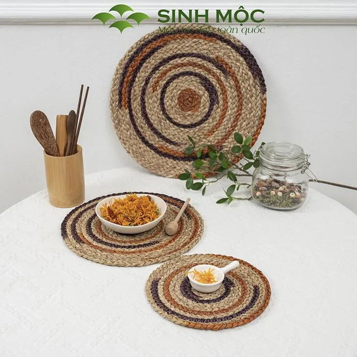 Decor bàn ăn, miếng lót ly, tấm lót cốc chất liệu cói