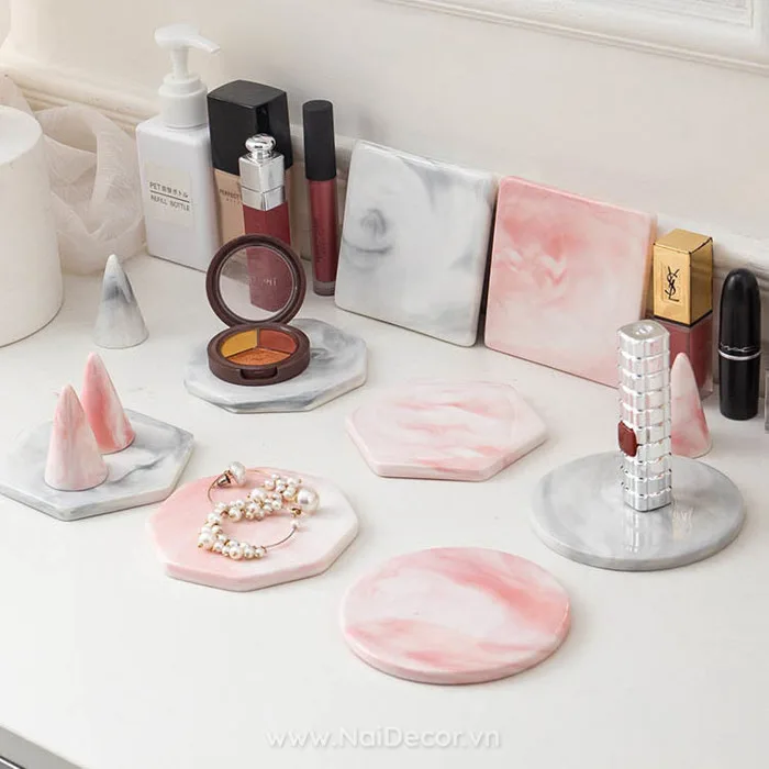 Đế lót ly đá marble trang trí chụp ảnh (nhiều mẫu) - Nai Decor