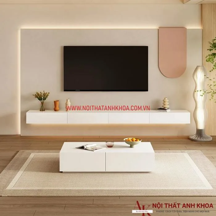 Mẫu Kệ Tivi Treo Tường Màu Trắng Gỗ Công Nghiệp Đẹp Hiện Đại