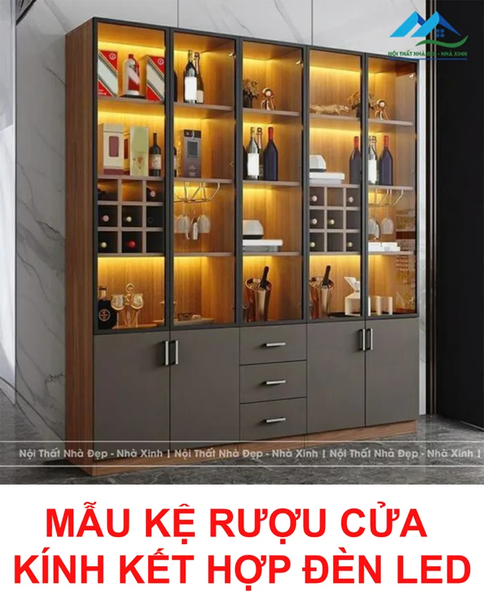 MẪU KỆ RƯỢU GỖ MDF CỬA KÍNH TÍCH HỢP ĐÈN LED SANG TRỌNG -KR10 - Nội thất  nhà đẹp nhà xinhNội thất nhà đẹp nhà xinh