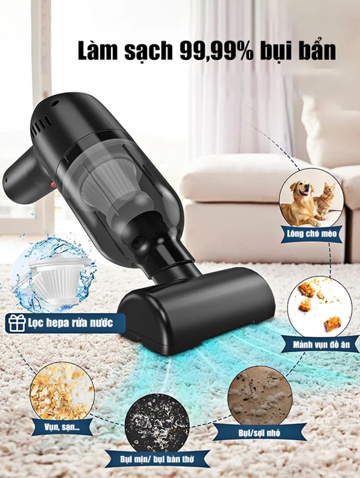 Máy hút bụi cầm tay DT01 dodoto, hút bụi giường nệm, ô tô